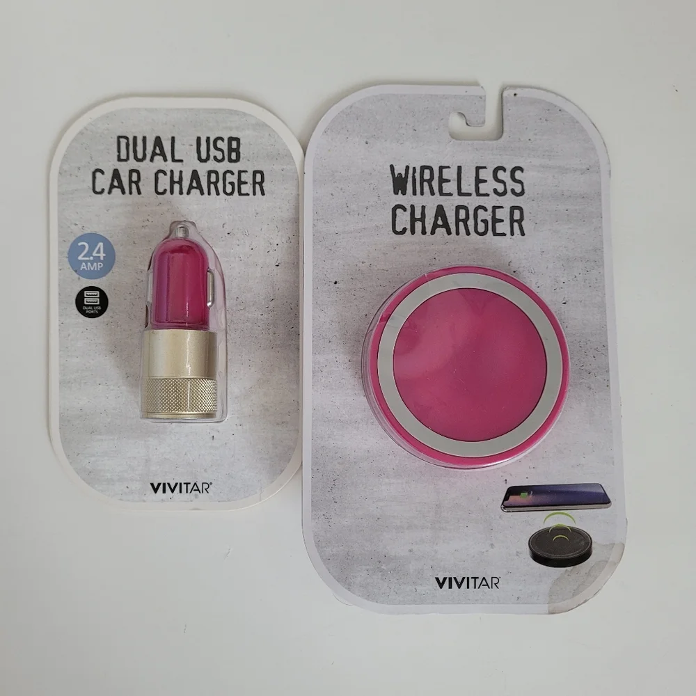 Pink wireless charger and dual car charger